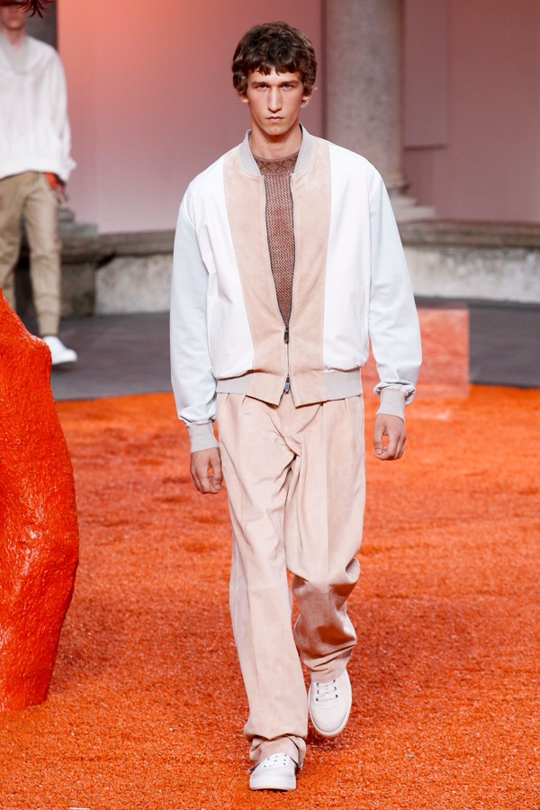 SS18 · ZEGNA — Tangerine Gravel, set photography from the show record