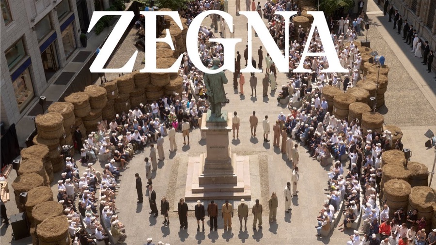 SS24 · ZEGNA — The Linen Bales, set photography from the show record