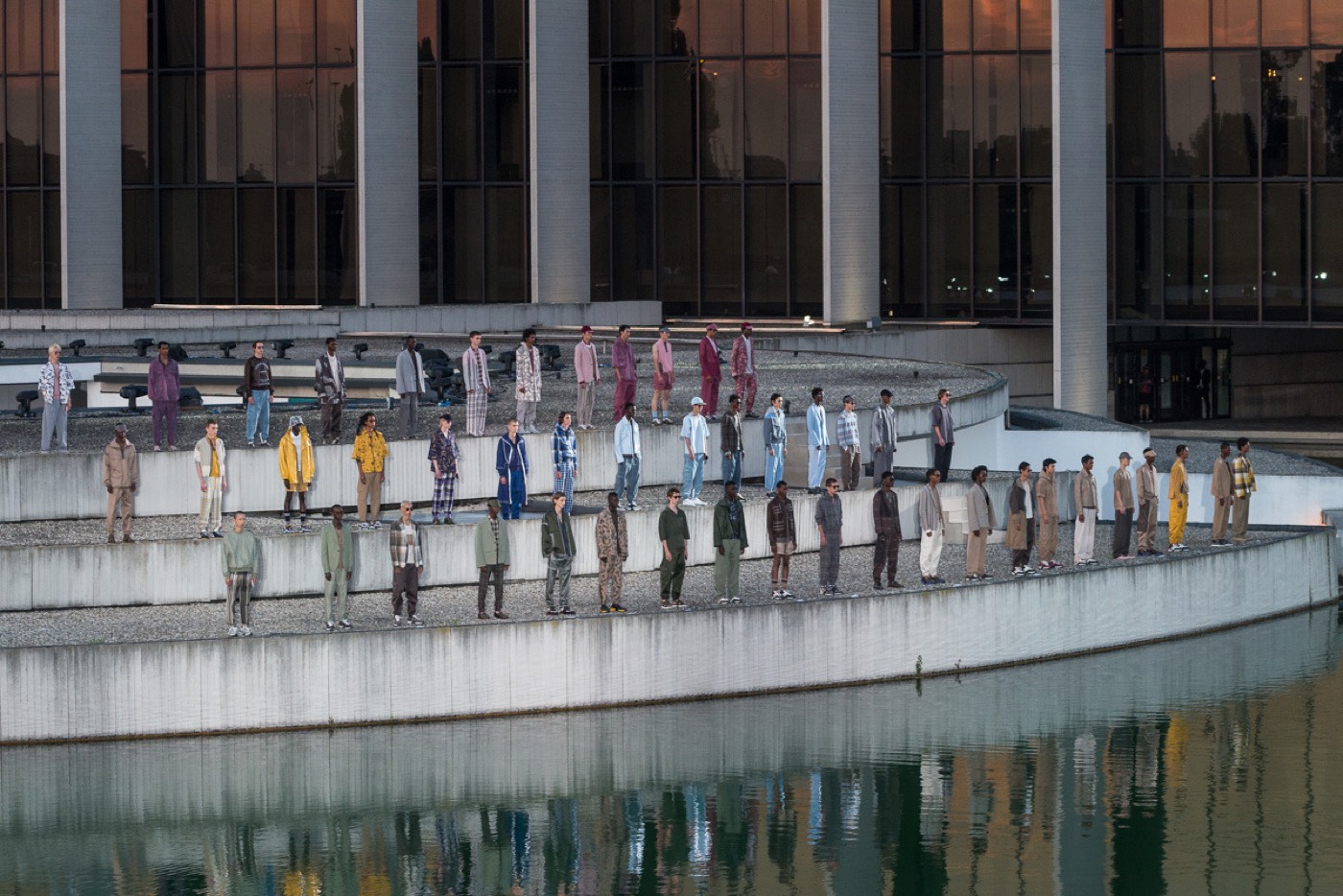 ZEGNA SS19 runway: a mirrored causeway reflecting the evening sky